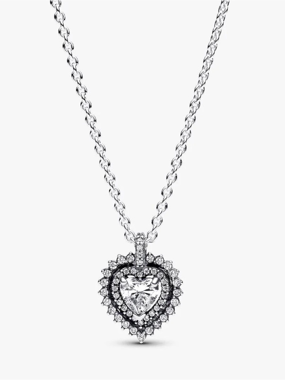 Pandora Silver Heart Pendant Necklace with Clear Stones - Picture 1 of 3